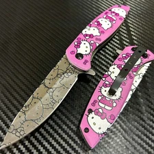 8” Pink Tactical Spring Assisted Folding Pocket Knife Metal Handle Gift For Her
