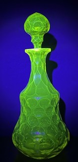 Mid 1800’s URANIUM Bohemian European CUT GLASS Decanter Vaseline Glows!! ANTIQUE