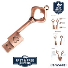 32GB USB 2.0 Flash Drive,  Memory Stick Retro Metal Love Heart Key Shaped Thu...