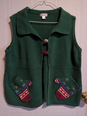 Vintage Christopher & Banks  Christmas Collared Button Sweater Vest Pockets XL