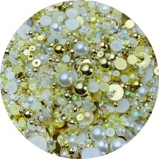 Flatback Pearls Rhinestones 60g 3-10mm Gold Yellow Resin Half Round Nail Art