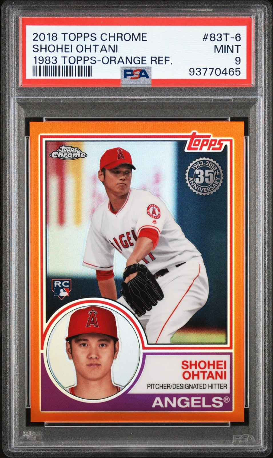 2018 TOPPS CHROME 1983 TOPPS ORANGE REFRACTOR #83T-6 SHOHEI OHTANI #/25 PSA 9