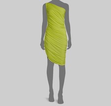 195 Norma Kamali Women Yellow Asymmetrical One Shoulder Mini Dress Size Large