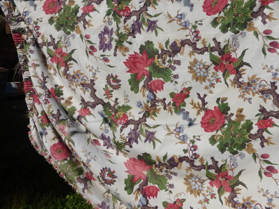 LONG RIDEAU ANCIEN VINTAGE FLEURI ARBRE DE VIE 1950 - Photo 2/4