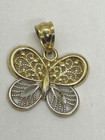 14K Gold Butterfly Pendant Two Tone Filigree ZALES in Box — photo 8