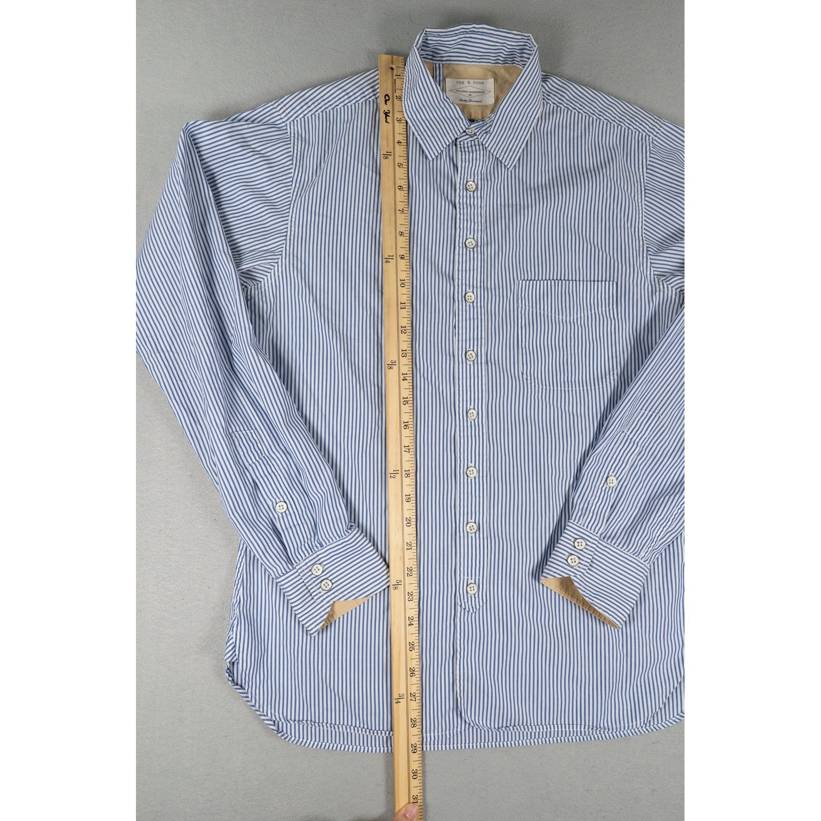 rag & bone Mens Tailored Workwear Striped Button Down Shirt Blue White Size M image 9