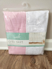 Aden  Anais Double Layer 100 Cotton Muslin White Pink Mist Crib Skirt NIP