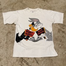 Vintage 90s Daffy Vs Bugs Bunny Tshirt Mens Large 1993 White Big Print Rare