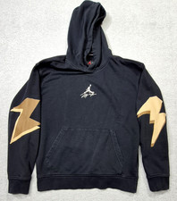Nike Air Jordan Essentials Hoodie Mens M Black Gold Flight Graphic Pullover MJ