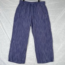 Athleta Retreat Linen Pants Womens Large Blue High Rise Wide Leg Zip Pockets