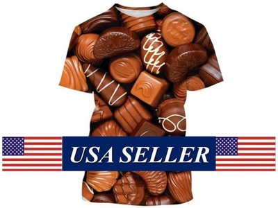 XL 3D Food Chocolate Women Men Summer Unique Funny Muscle Graphic Tshirt