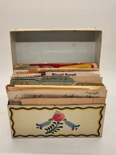 Vintage Recipe Metal Box w/57 Hand Written Recipes & 41 Cut Out Recipes