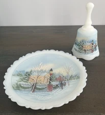 Fenton Christmas Plate & Bell - *READ* Good Condition