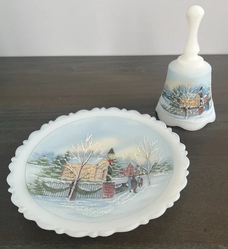 Fenton Christmas Plate & Bell - *READ* Good Condition