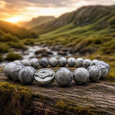 Handgefertigt in Schottland grau italienischer Marmor Wundermedaille Rosenkranz Perlen Armband