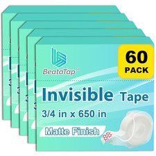 Clear Invisible Tape 60 Rolls with Dispensers 3/4 in x 650 in Matte