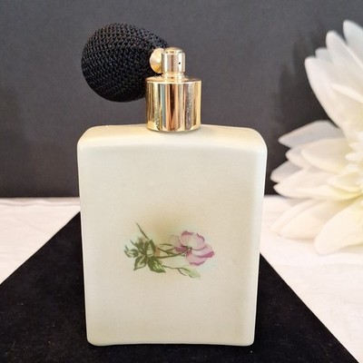 Nippon Hand Painted Floral Porcelain Perfume Atomizer Bottle w/ Black Bulb