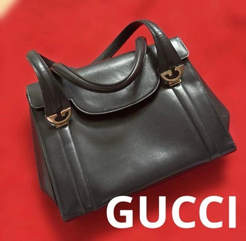 Gucci Black Leather Handbag Used Damage Scene Worn-Used