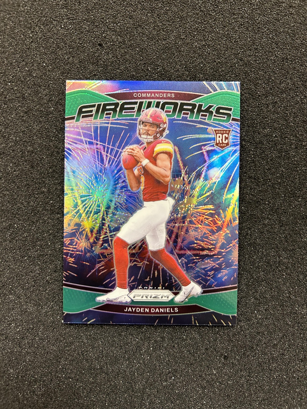 2024 Panini Prizm Jayden Daniels Fireworks Green Prizm #24 Rookie Commanders