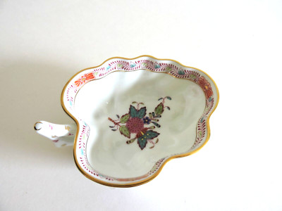 Hand Painted HEREND Chinese Bouquet Multicolor 4'' Leaf Dish ~ AF680  ~ Perfect!