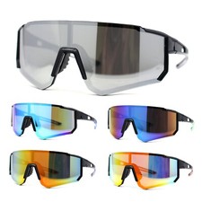 Mens Classic Oversized Block Shield Rimless Plastic Sport Sunglasses
