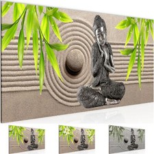 Wandbild Buddha Feng Shui Bild XXL Wohnzimmer Bilder 100x40 cm beige grün grau