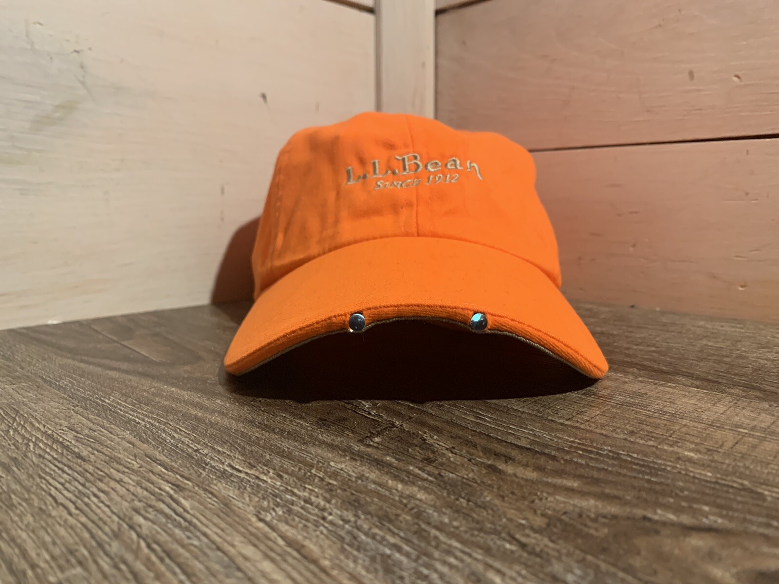 LL BEAN Orange Adjustable L.E.D. Lighted Pathfinder Hat Baseball