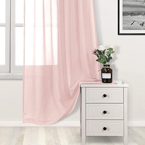 Sheer Curtains Semi Transparent Voile Rod Pocket 52 x 45 inch Blush Pink - Picture 3 of 6