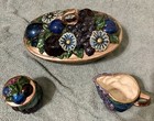 Ceramic Bowl With Lid Creamer  With Lid Sugar Fruit Basket Design Upcycled Blues