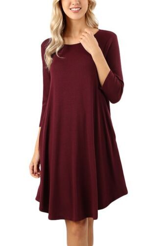 Zenana Damen Plus Rundhals 3/4-Ärmel Kleid Tunika Oberteil Taschenfarben - Bild 3 von 13
