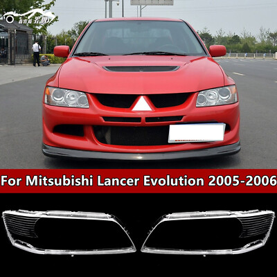 Pair Front Headlight Lens Housing + Glue For Mitsubishi Lancer Evo 9TH 2003-2007