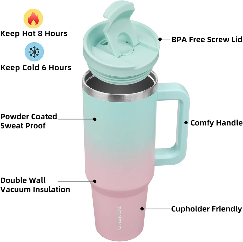 Tumbler With Handle And Straw 40oz Insulated Tumbler Cups With Lid Stainless ...