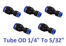Reduced Union Connector Tube OD 1/4 To 5/32 Push In Fitting Converter 5 Pieces