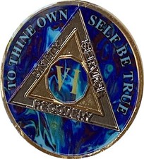 6 Year AA Medallion Sapphire Blue Swirl Tri-Plate Sobriety Chip