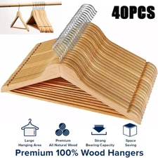 40 Pack Wooden Hangers Suit Hangers Premium Natural Finish Cloth Coat Hangers US