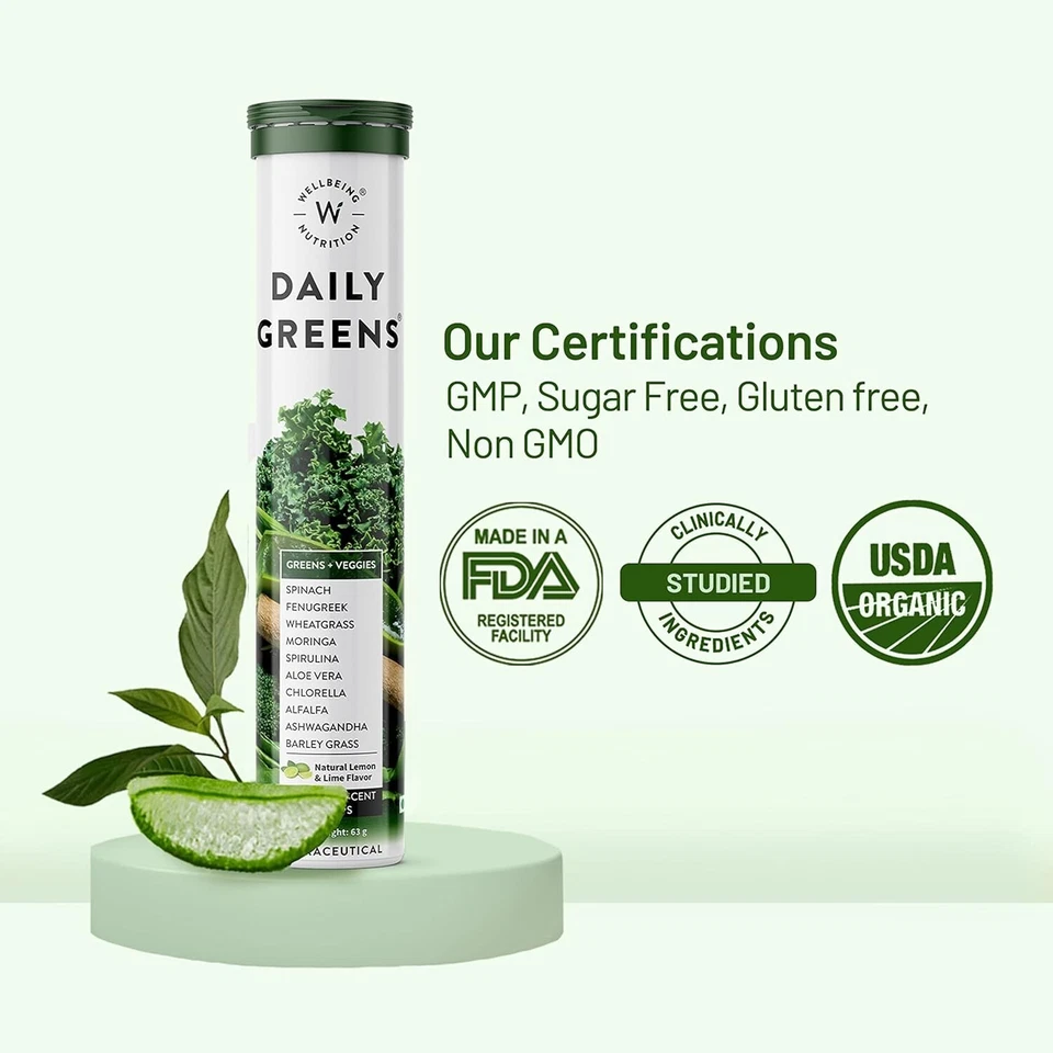 Wellbeing Nutrition Daily Greens (15 comprimidos efervescentes) | Vitamina C, zinc, B6 Foto 4 de 4