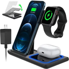 3 in 1 Wireless Charger, 18W Fast Charger Pad Stand Charging Station Dock for iW