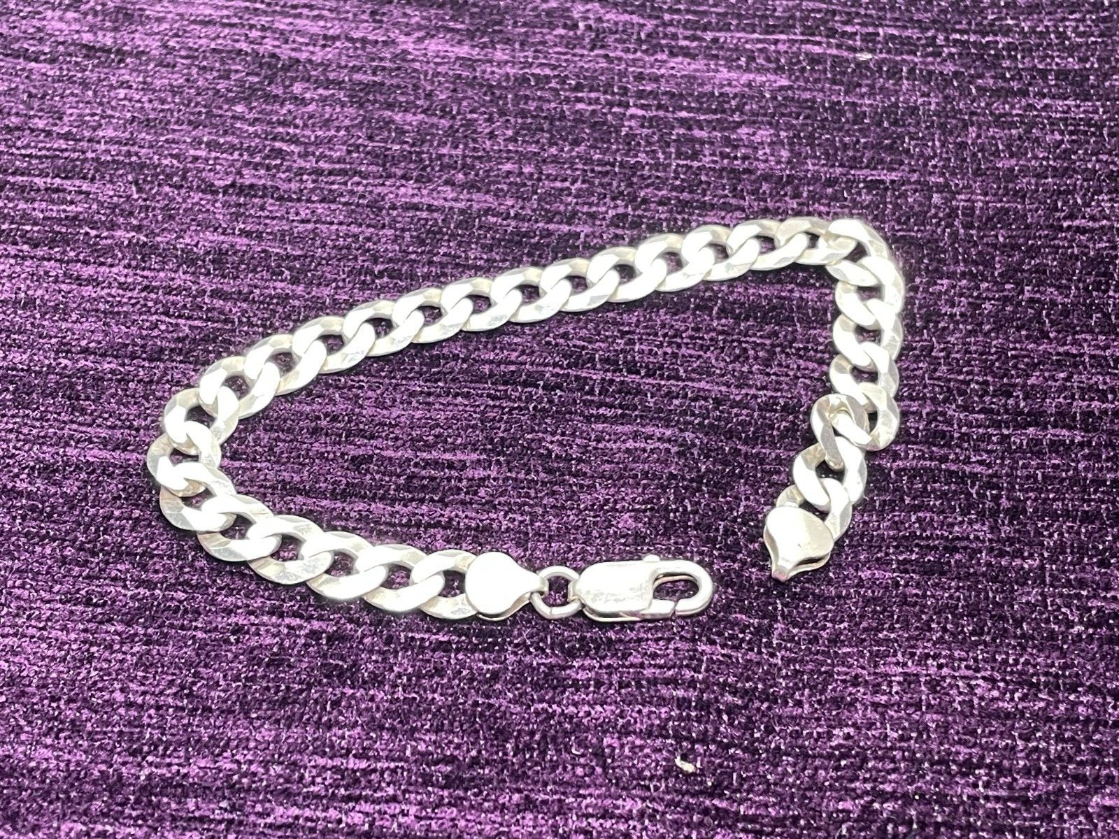 SOLID STERLING SILVER FLAT CURB LINK BRACELET 14.… - image 1