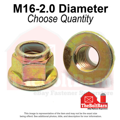 M16-2.0 Class 10 Nylon Insert Hex Flange Lock Nuts Zinc Yellow Thread (Pick Qty)