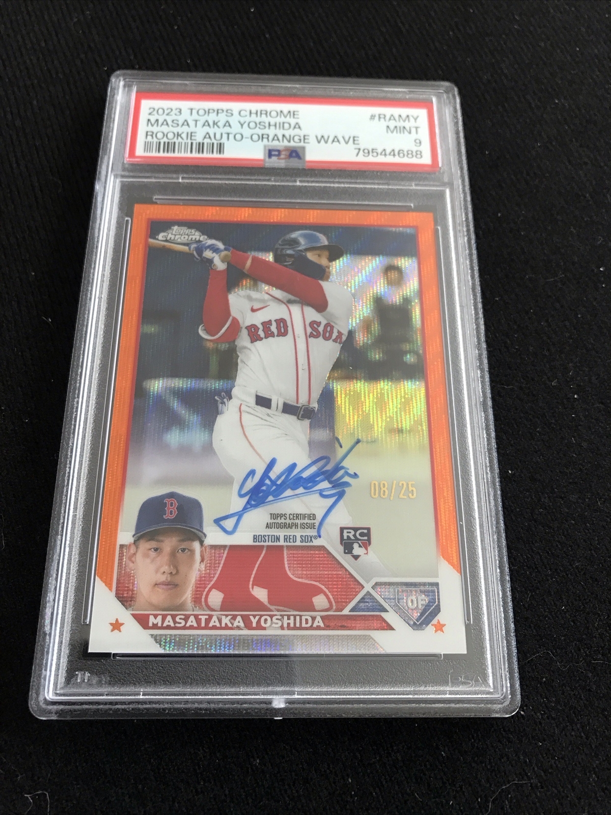 Masataka Yoshida 2023 Topps Chrome 08/25 Rookie Orange Wave Auto PSA 9
