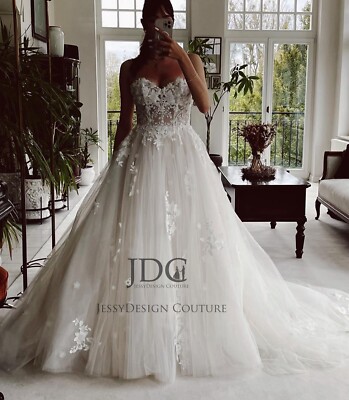 Timeless Beaded Lace appliqus Illusion Wedding Dress Bridal Gown 2-28W  Plus | eBay