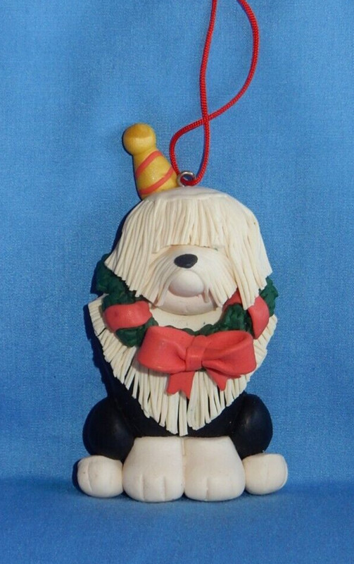 Home Interiors Shaggy Sheepdog Faux Clay Christmas Ornament