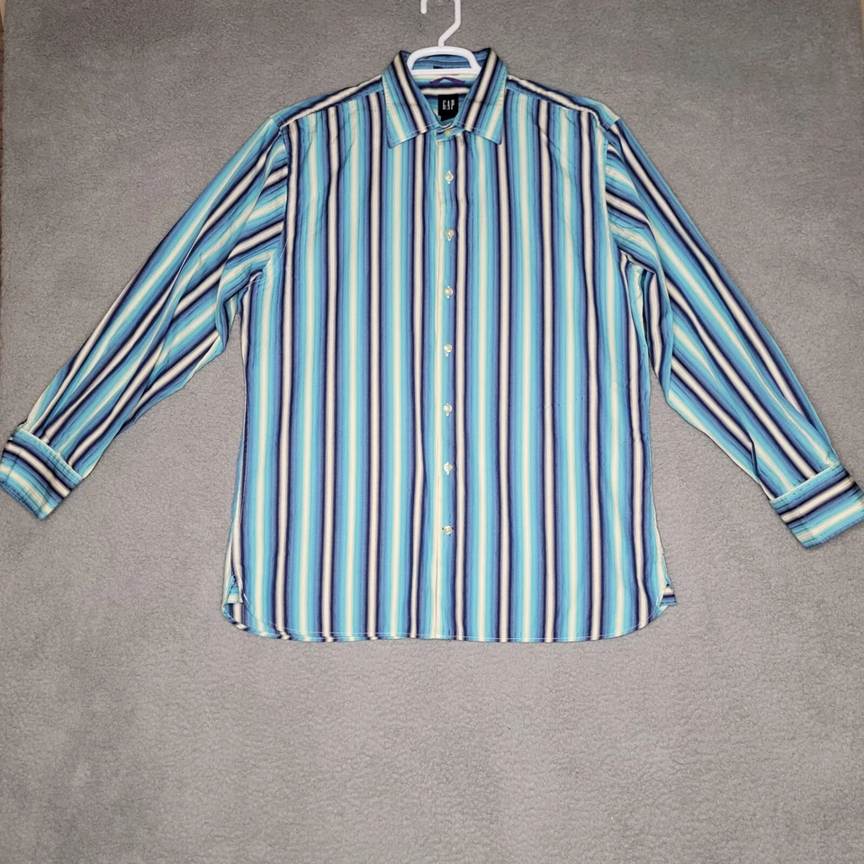 Camisa con botones Gap para hombre talla XL ajustada premium azul a rayas larga Foto 2 de 4