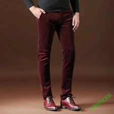 Chic Mens Velvet Pants Slim Fit Casual Corduroy Casual Dress Straight Trouser @@