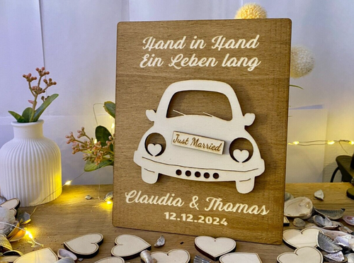 Hochzeitsgeschenk Geldgeschenk Gutschein Gutscheinkarte - Aus Holz - Auto Käfer - Bild 3 von 6