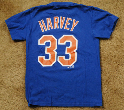 MATT HARVEY 33 New York Mets short sleeve blue t shirt size S Majestic 