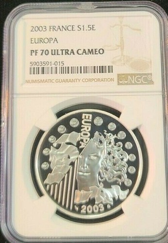 2003 FRANCE SILVER 1.5 EURO EUROPA NGC PF 70 ULTRA CAMEO BEAUTIFUL PERFECTION - Picture 4 of 4