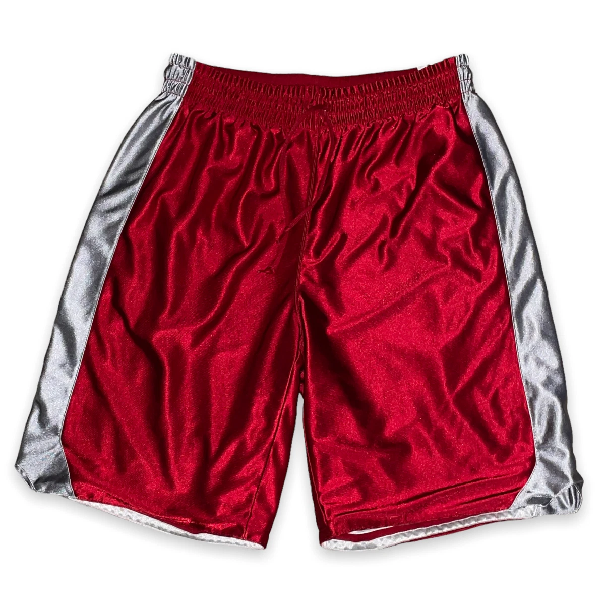 Tek Gear Dazzle Basketball Shorts Silky Shiny Reversible Red Silver Large