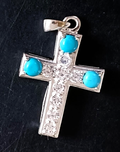 Pendentif Turquoise Bleue Naturelle Sur Chaîne Argent Sterling 925 - Fait Main - Neuf étiqueté