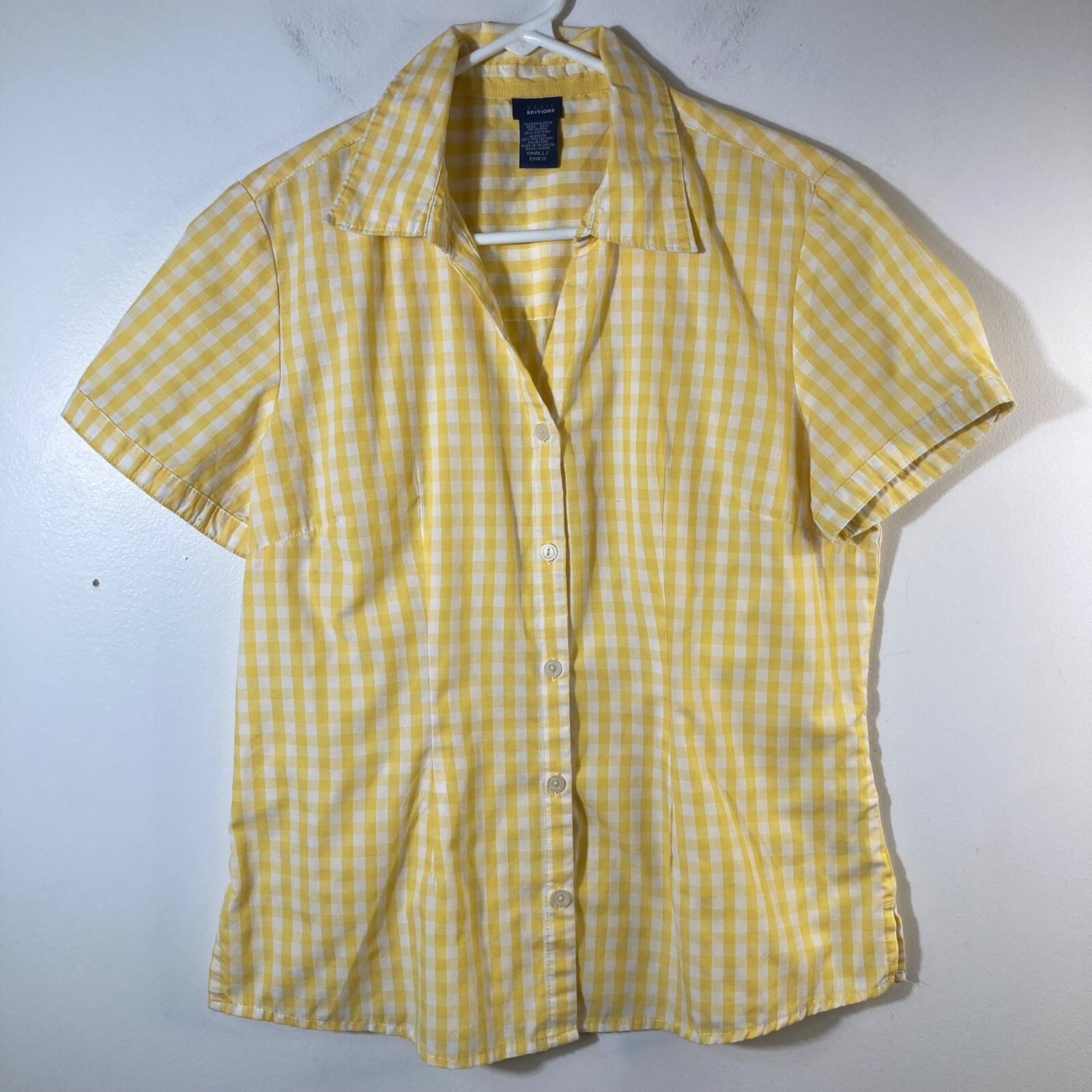 Womens Basic Editions Gingham V Neck Short Sleeve… - image 1